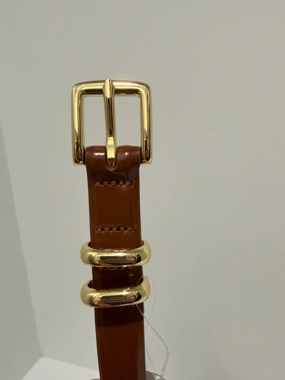 NWT J. Crew Thin Italian spazzolato leather belt glazed pecan Gold Buckle Medium